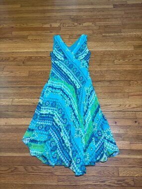 Rabbit Rabbit Rabbit Designs Womens Asymmetrical Dress Size 12 Turquoise Batik